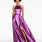 Blondie Nites Junior's Metallic Ruffled Slit Gown Pink Size 15