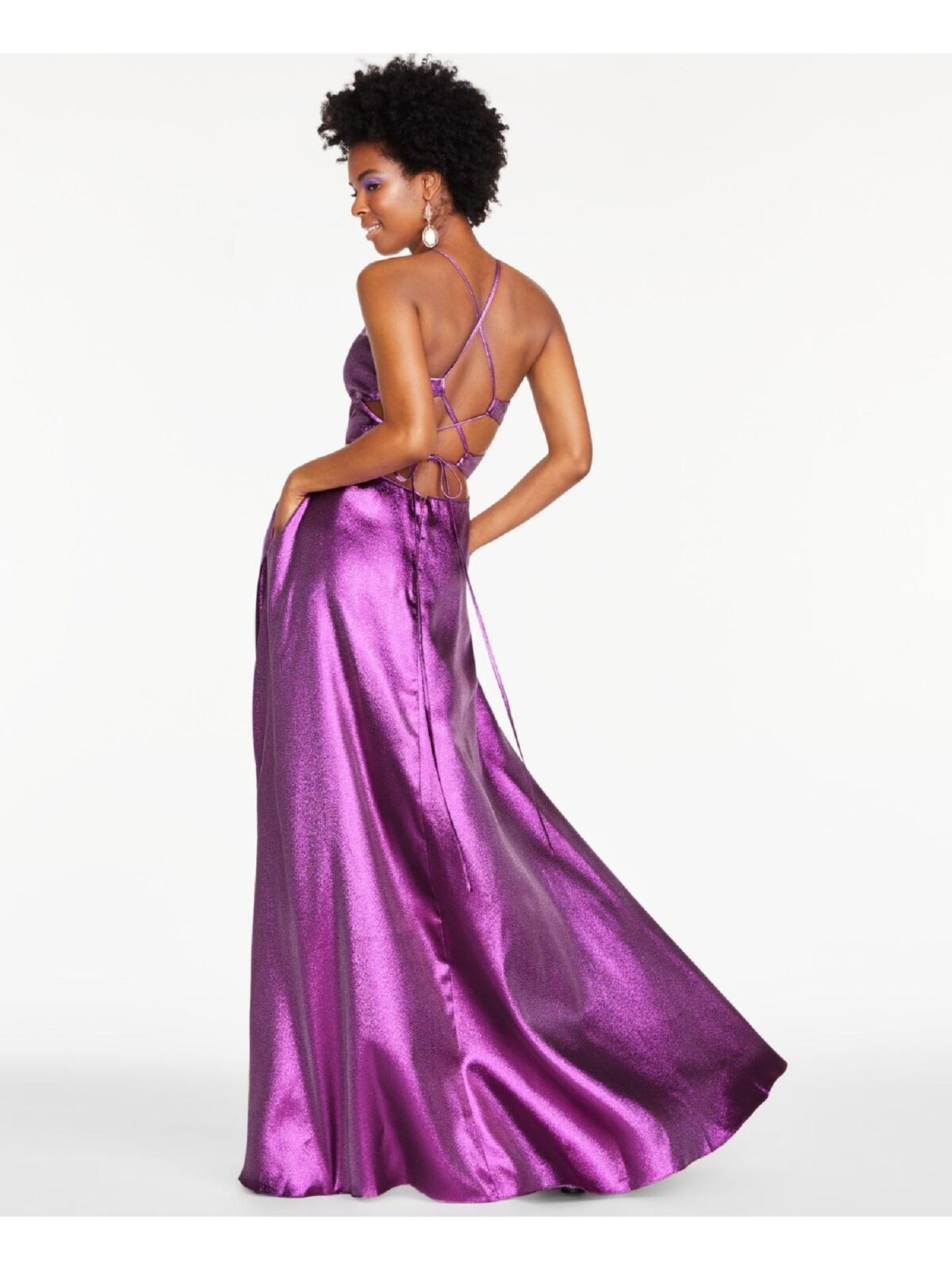 Blondie Nites Junior's Metallic Ruffled Slit Gown Pink Size 15