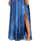 Betsy & Adam Women's Printed Chiffon Halter Gown Blue Size 6