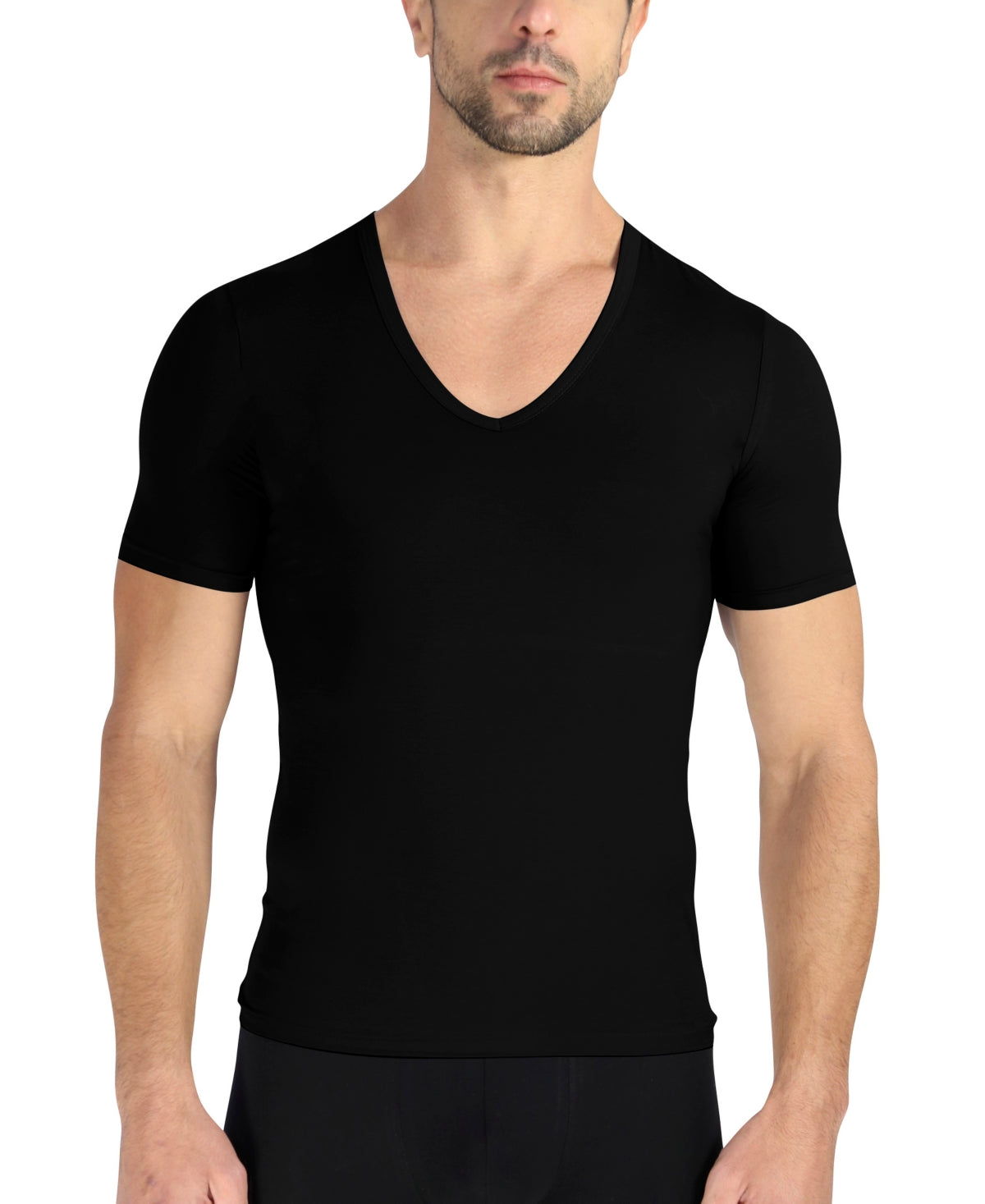Rounderbum Men's Deep V Neck Set Of 2 T-Shirt Black Size Medium