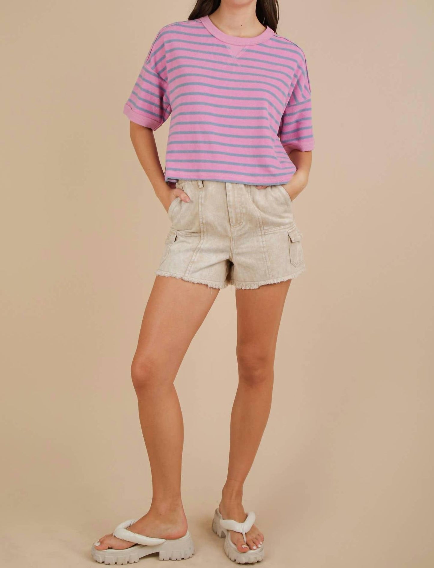 Very J - Oversized Stripe Casual Comfy Knit Top
