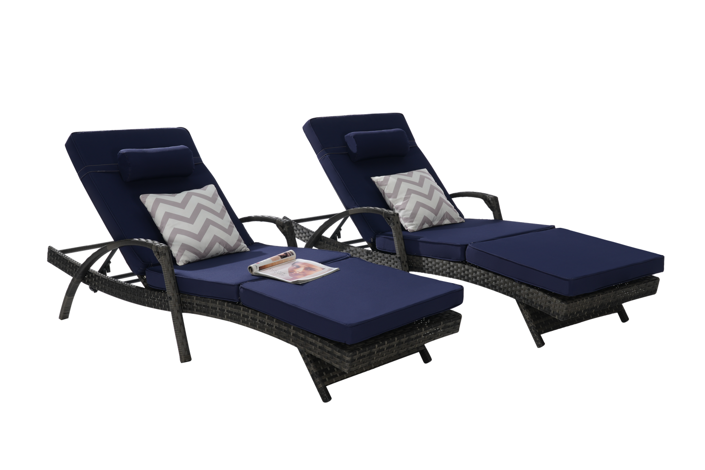 Outdoor Wicker Reclining Chair Set of 2 with Cushions
