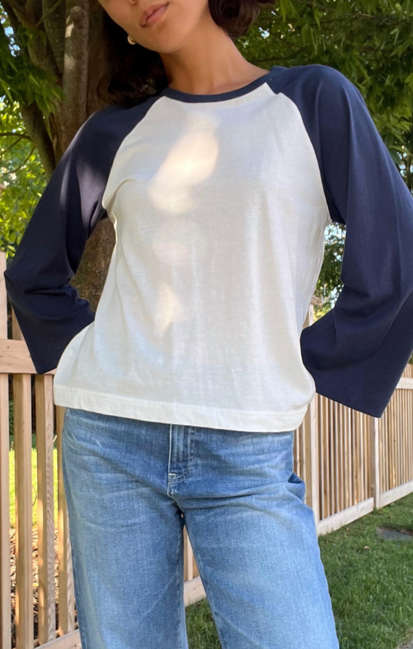Bobi - Color Block Crew Neck Raglan Top