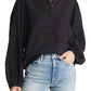 Treasure & Bond Shadow Pane Peasant Blouse in Black, Size Small