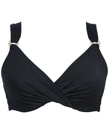 Miraclesuit Women's Twist Front Plunge Bra Bikini Top Swimsuit Black Size 34DDD