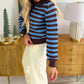 Aaron & Amber - Bohemian Style Half Button Polo Striped Sweater