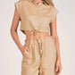 Elan - Crop Linen Button Up Top