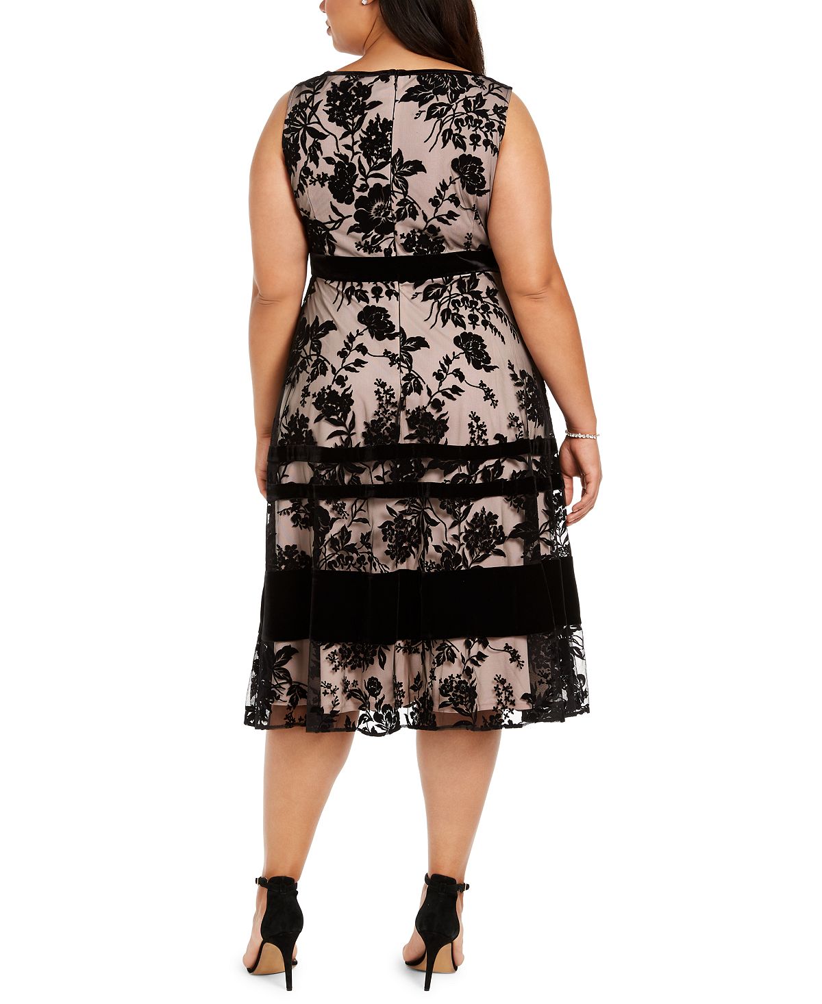 Taylor Women's Plus Velvet-Flocked MIDI Dress Black Size 20W
