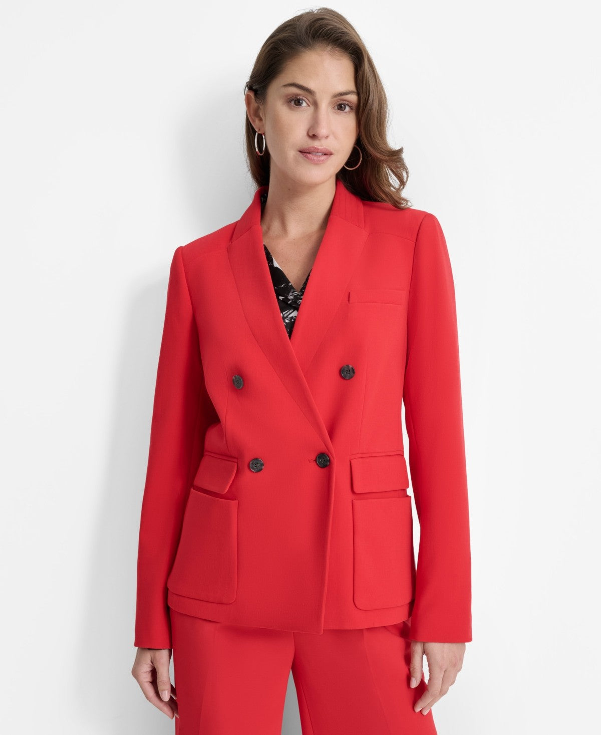 Dkny Petite Notched-Collar Double-Breasted Blazer - Red Light