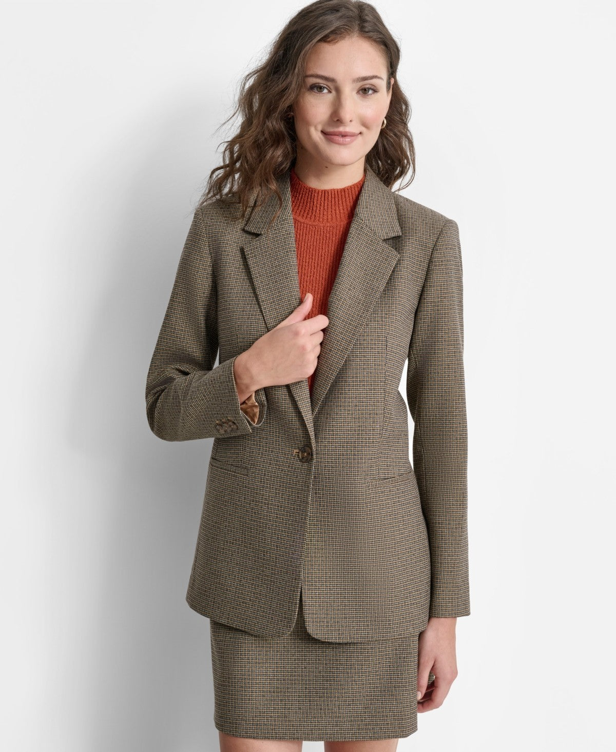 DKNY Petite Notched Collar One Button Blazer Black Multi