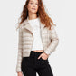 DKNY Jeans Womens Lightweight Zip Front Puffer Jacket Metallic Pebble
