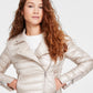 DKNY Jeans Womens Lightweight Zip Front Puffer Jacket Metallic Pebble