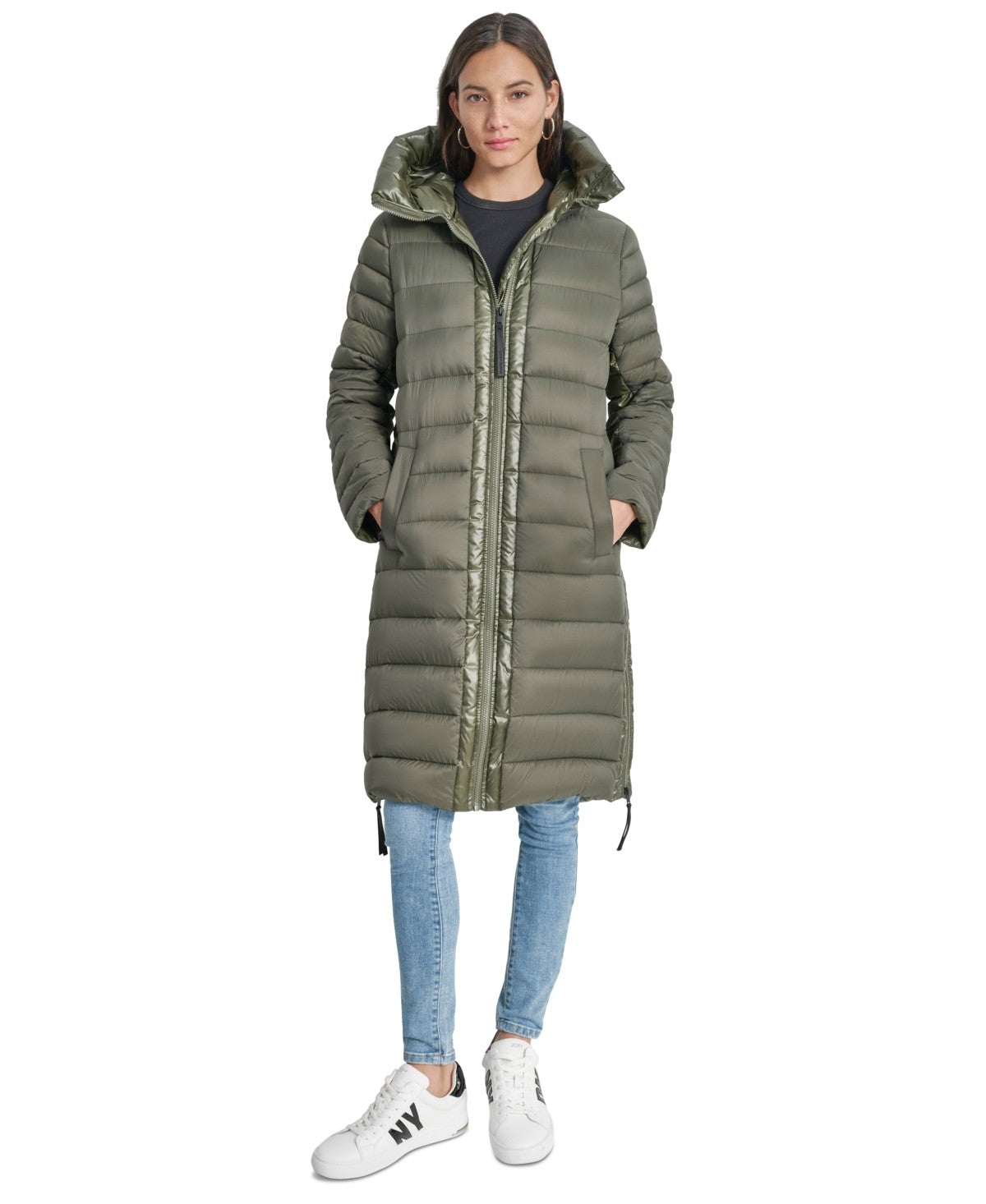 DKNY Jeans Women's Down Quilted Hooded Puffer Coat Hemlock