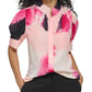 DKNY Women's Mock Neck Puffed Short Sleeve Top Pink Size Large