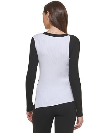 DKNY Women's Contrast Shoulder Sweater Black Size Medium
