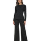 DKNY Women's Draped Crewneck Long Sleeve Knit Top Black Size Small