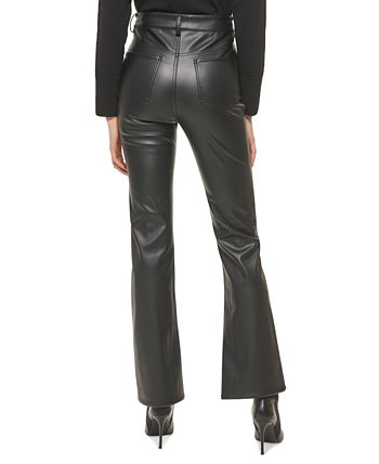 DKNY Women's Boreum Faux Leather Flare Pants Black Size 30