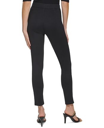 DKNY Women's Front Slip Pull-On Ponte Pants Black Size Medium