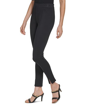 DKNY Women's Front Slip Pull-On Ponte Pants Black Size Medium