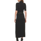 DKNY Women's Faux Leather TrimMock Neck Maxi Dress Black Size Large