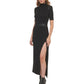 DKNY Women's Faux Leather TrimMock Neck Maxi Dress Black Size Large