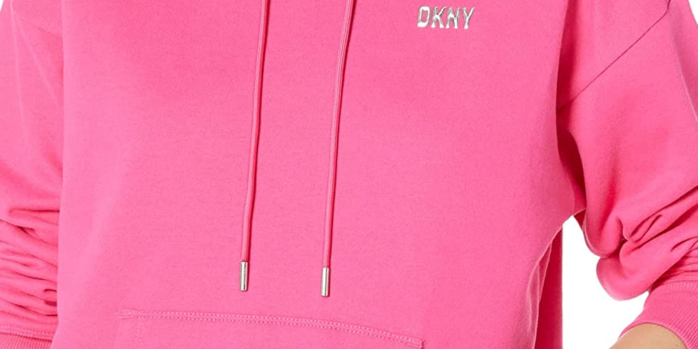DKNY महिलाओं की मेटैलिक लोगो हूडी गुलाबी, साइज़ S