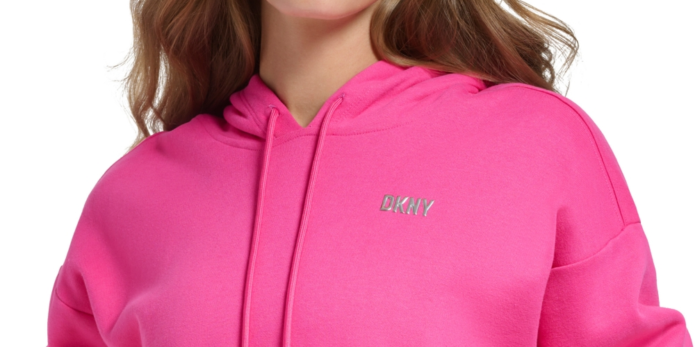 DKNY महिलाओं की मेटैलिक लोगो हूडी गुलाबी, साइज़ S