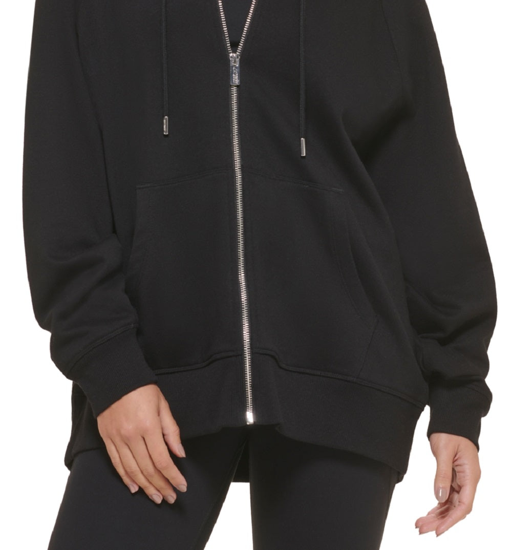 DKNY Women's Oversized Cotton Zip Up Hoodie Black Size Large