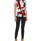 DKNY Women's Printed Side Knot Short Sleeve Knit Top Red Size Petite Small