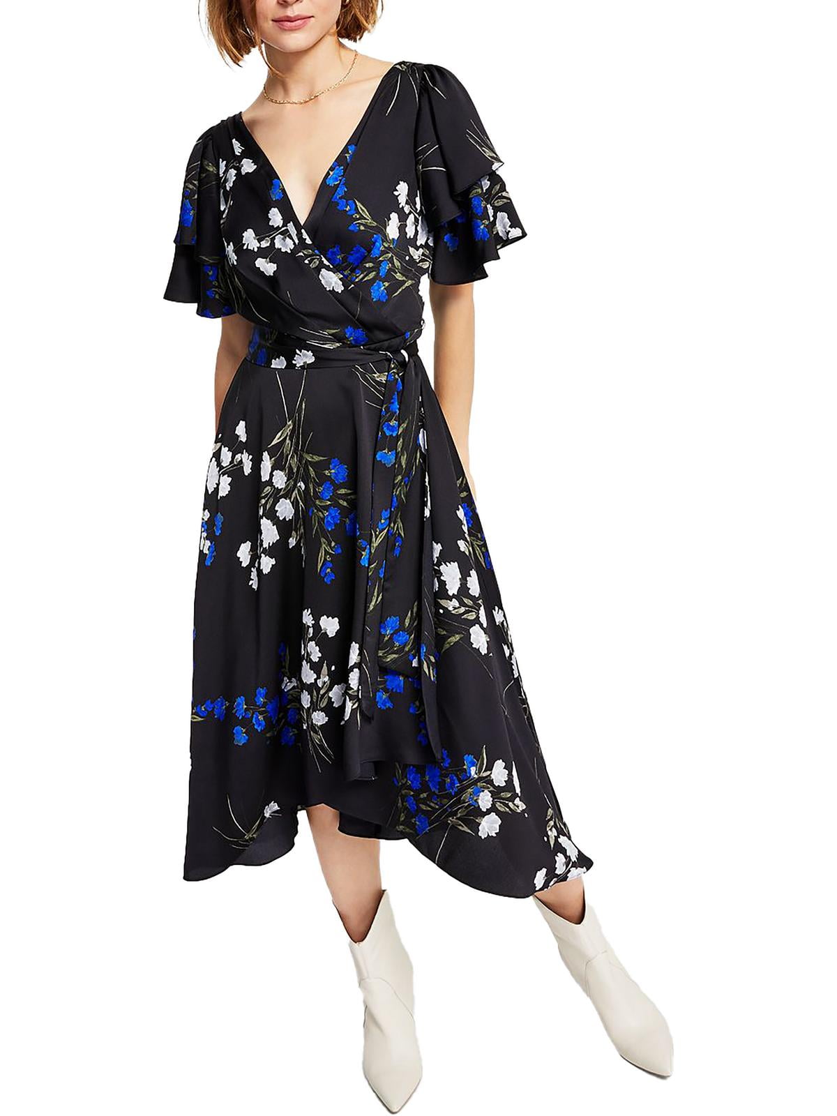 DKNY Women's Belted Midi Wrap Dress Black Size 2