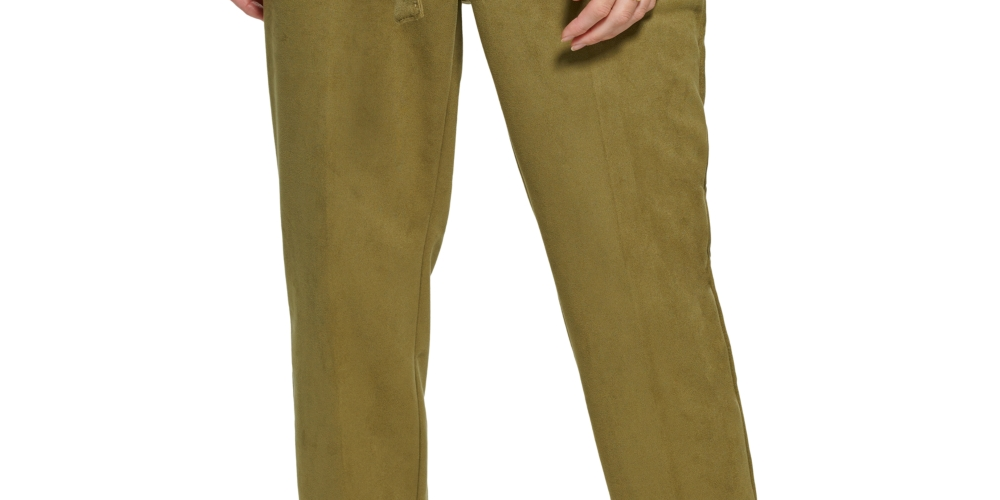 DKNY Women's Faux Suede Tie Front High Waisted Pants Green Size 12