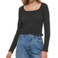 DKNY Women's Square Neck Lettuce Edge Top Black Size X-Large