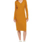 DKNY Women's Henley Neckline Long Sleeve Ribbed Dress Brown Size X-Large