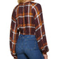 DKNY Women's Plaid-Print Long-Sleeve Peasant Top Brown Size Large