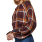 DKNY Women's Plaid-Print Long-Sleeve Peasant Top Brown Size Large