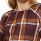 DKNY Women's Plaid Print Long Sleeve Peasant Top Brown Size X-Small