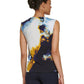 DKNY Women's Printed Zip Shoulder Sleeveless Top Blue Size X-Small