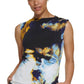 DKNY Women's Printed Zip Shoulder Sleeveless Top Blue Size X-Small