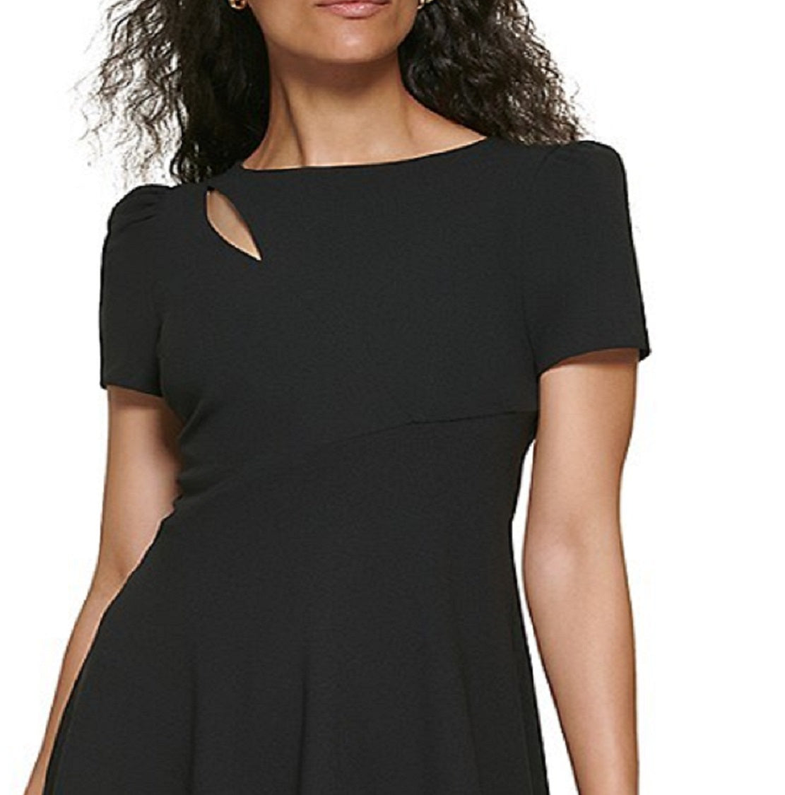 DKNY Women's Short Sleeve Fit & Flare Cutout Dress Black Size 14