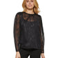 DKNY Women's Metallic Long Sleeve Blouse Black Size Medium