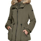 DKNY Women's Faux Fur Trim Hooded Green Size X-Small