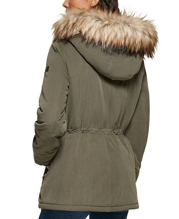 DKNY Women's Faux Fur Trim Hooded Green Size X-Small