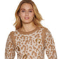 DKNY Women's Sequin Leopard Crewneck Sweater Brown Size Small