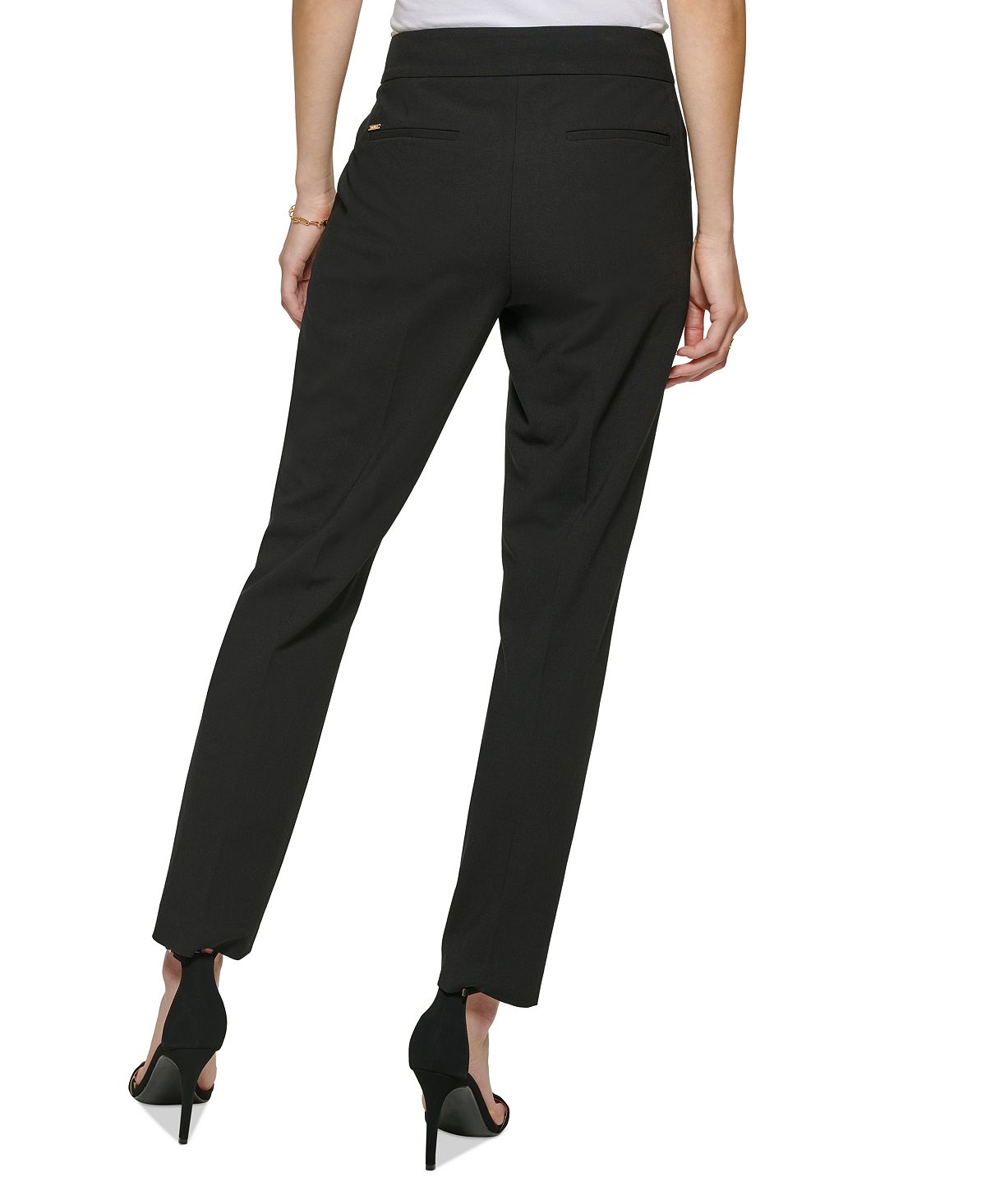 DKNY Women's Mid Rise Extended Tab Straight Leg Pants Black Size 12