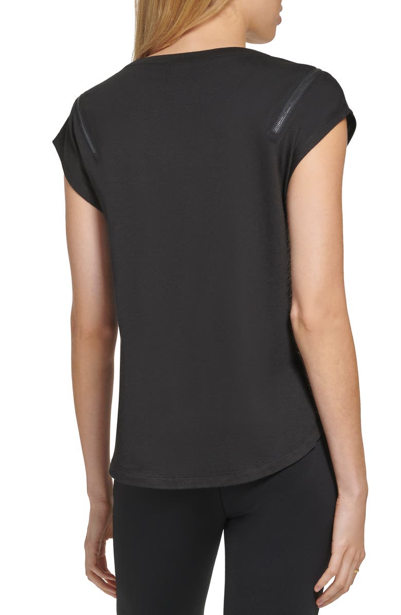 DKNY Women's Zip Shoulder Mixed Media Top Black Size X-Small