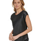 DKNY Women's Zip Shoulder Mixed Media Top Black Size X-Small