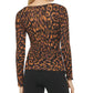 DKNY Women's Printed V Neck Faux Wrap Long Sleeve Top Brown Size Medium