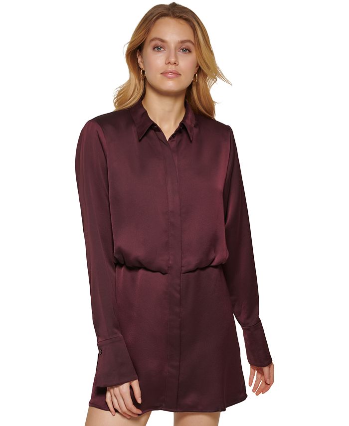 dkny-womens-long-sleeve-satin-mini-shirtdress-red-size-medium
