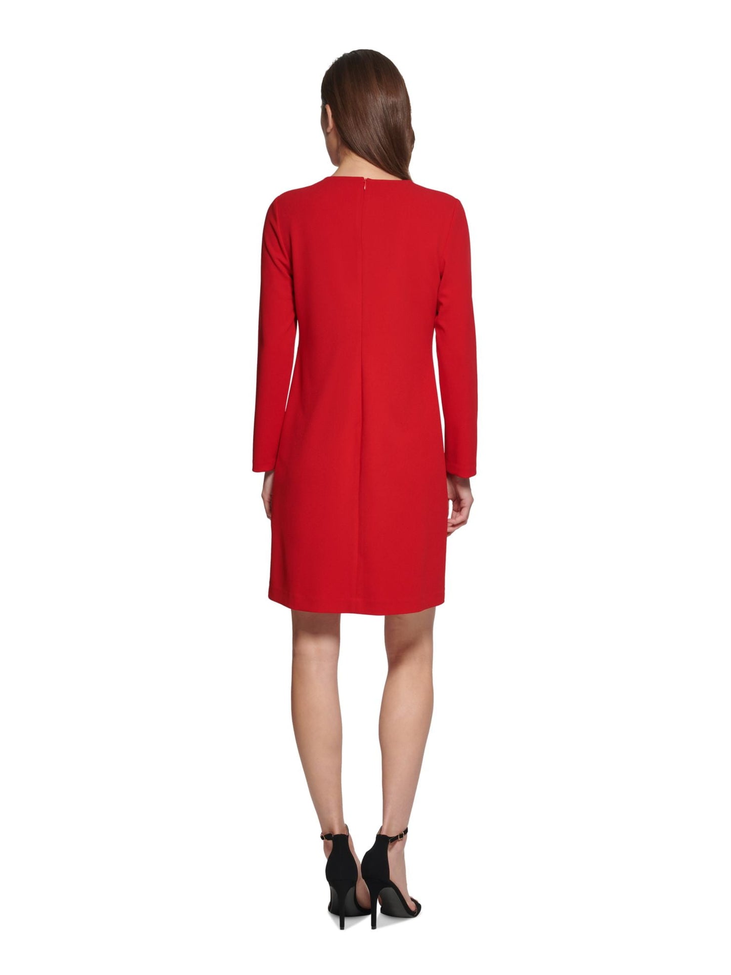 DKNY Women's Cascading Ruffle Long Sleeve Dress Red Size 2