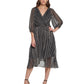 DKNY Women's Printed Chiffon Balloon Sleeve Wrap Midi Dress Black Size 6